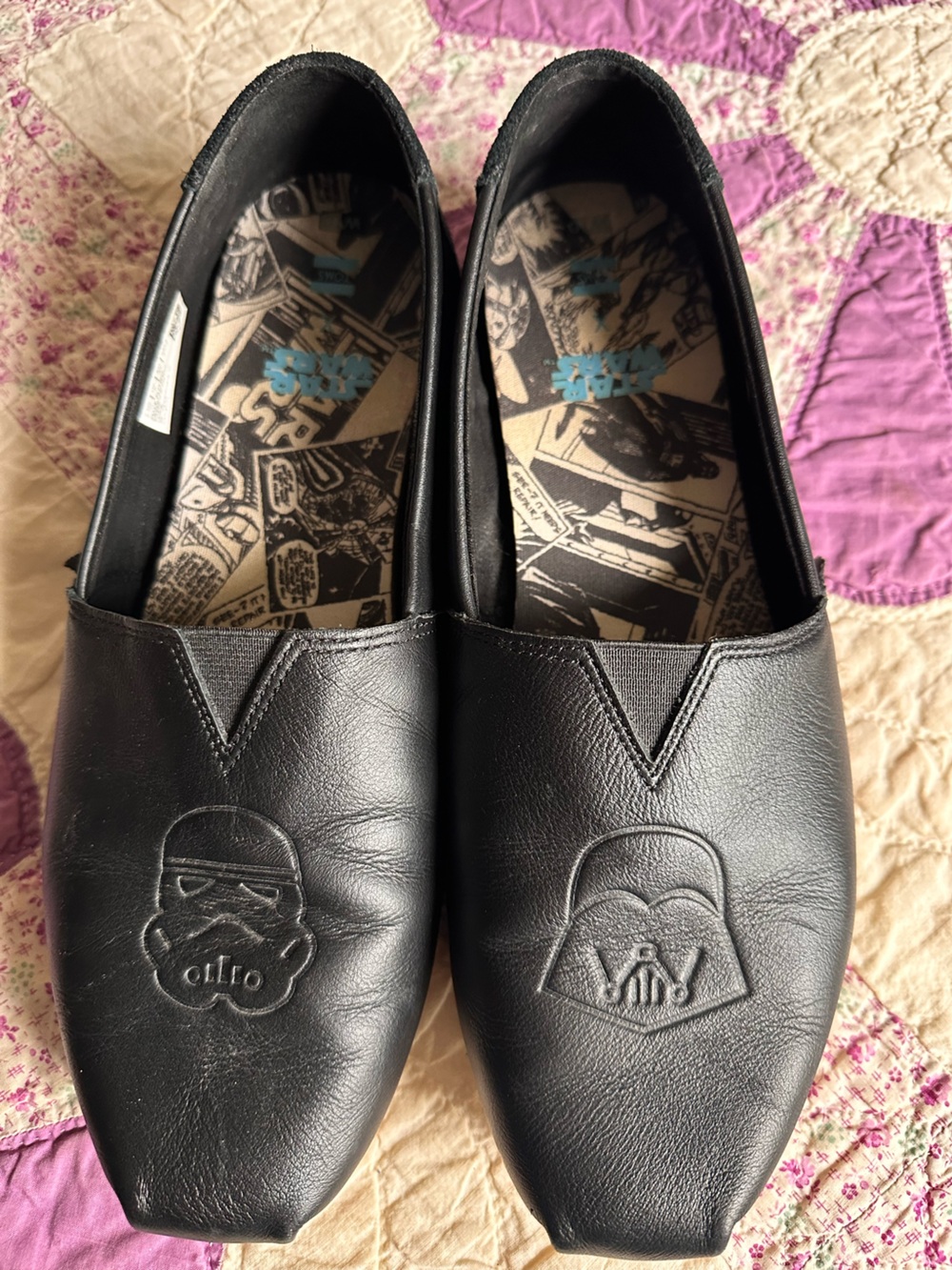 Toms Leather Black Star Wars Embossed Slip-On Shoes